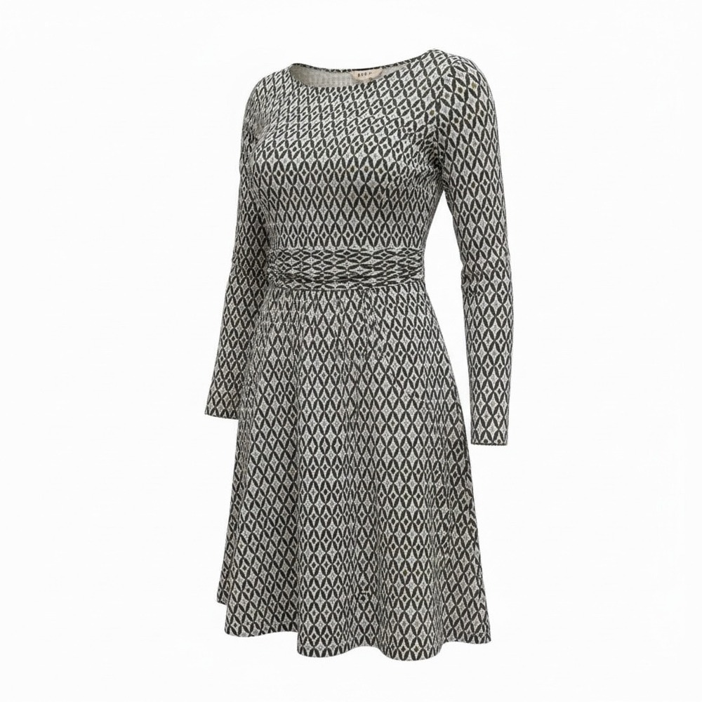 Boden Thea Boho Dress Womens 4 Green Blue Geometric Long Sleeve Jersey A-Line‎